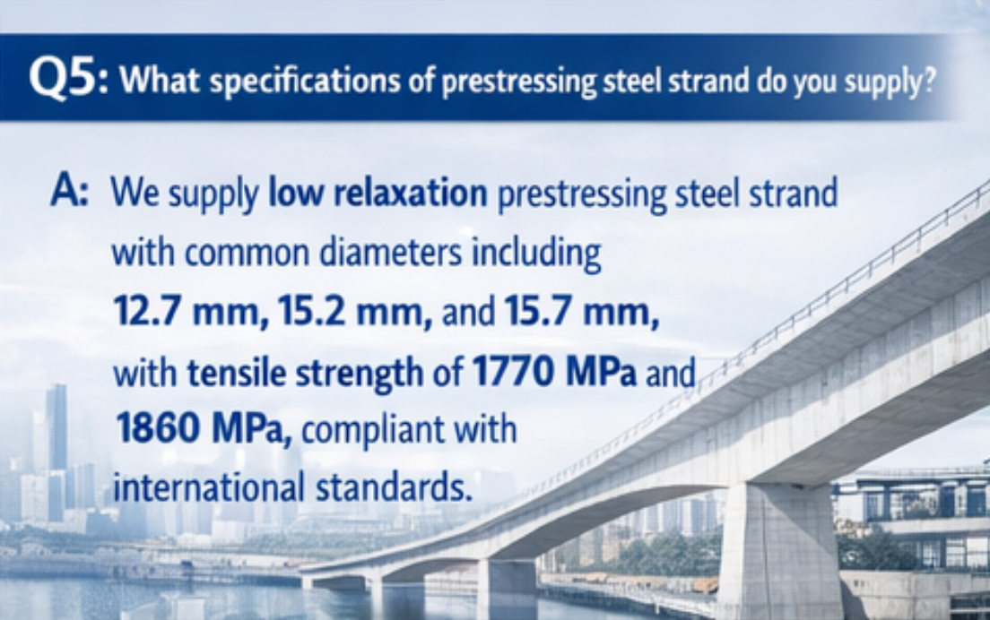 Q5: What specifications of prestressing steel strand do you supply?