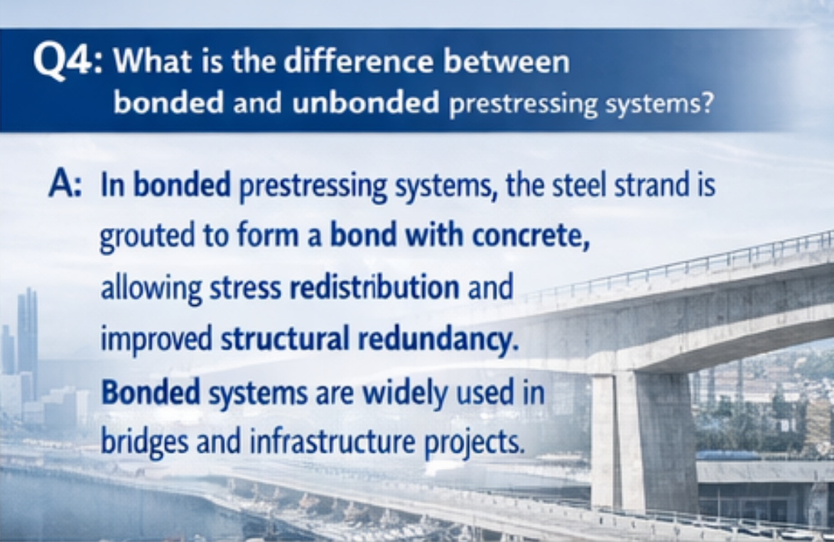 Q4: What is the difference between bonded and unbonded prestressing systems?